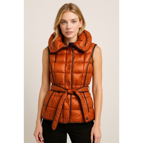 Escada Sport Orange Goose Down Quilted Puffer Belted Vest 38 / 8 - Picture 1 of 12